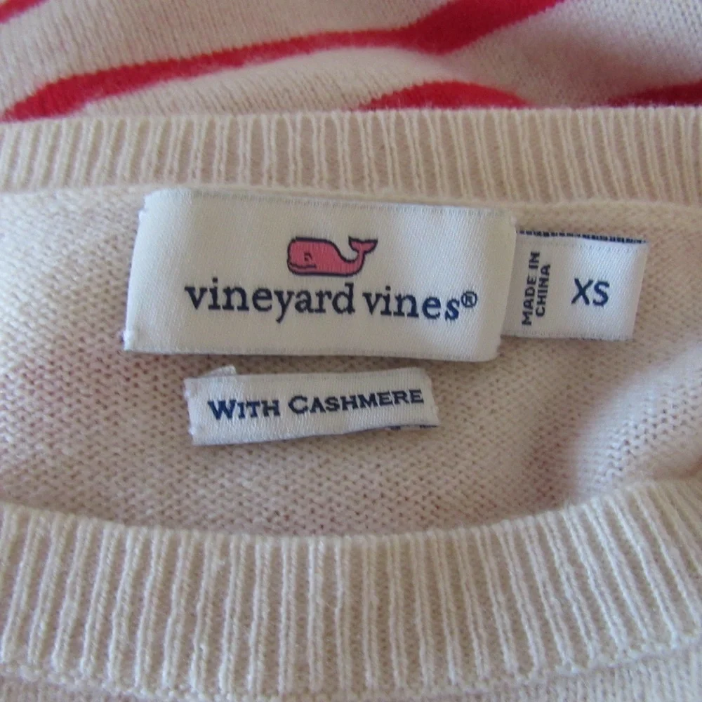 Vineyard Vines Cream Red Striped Sweater XS Wool Cashmere Nautical Knit Pullover - Picture 8 of 9